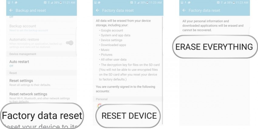 android system ui-tap on “ERASE EVERYTHING”