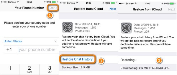 restore whatsapp icloud