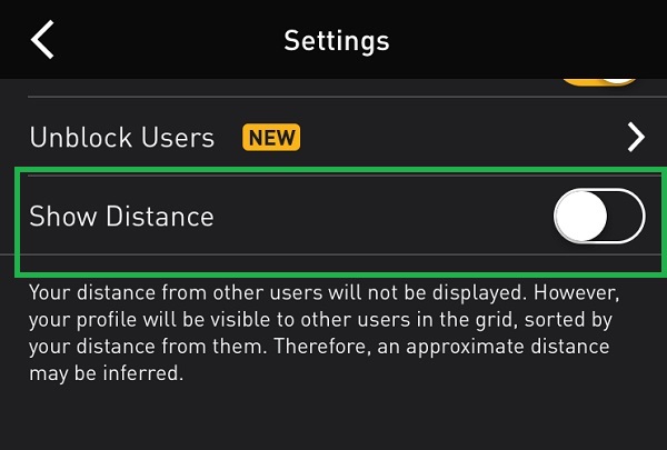 Grindr Show Distance Settings 