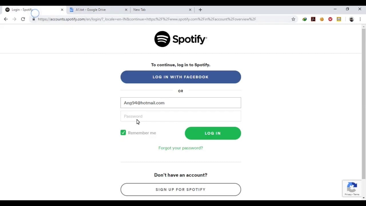 spotify log in page