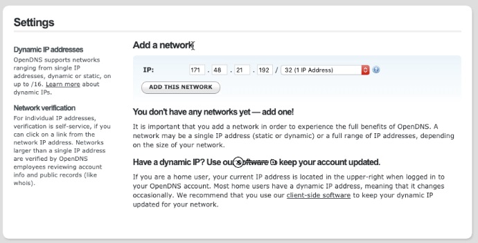 add network in opendns