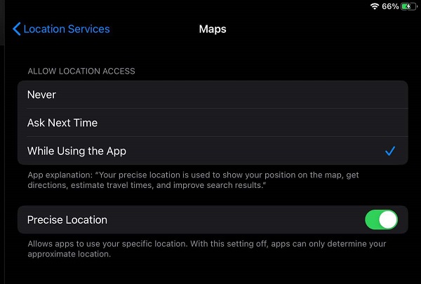 ios 14 maps precise location