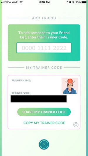 share add pokemon trainer code