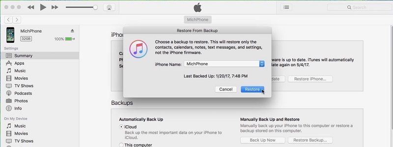 Select iTunes Backup to Restore