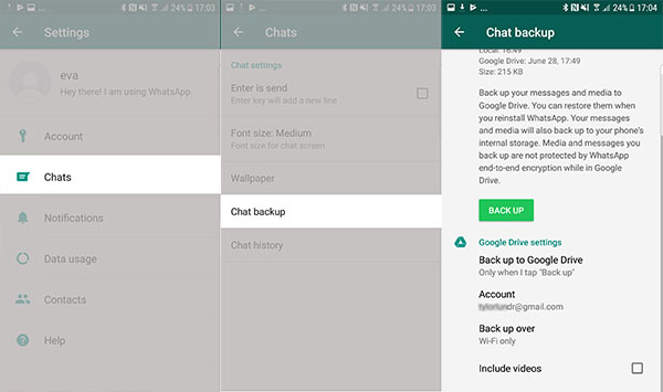 Android WhatsApp Backup Settings