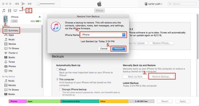 restore iphone itunes