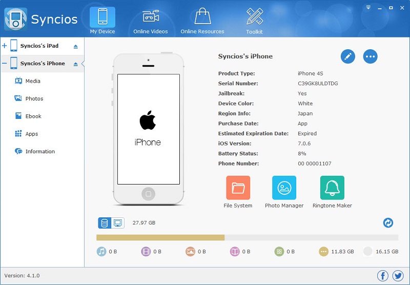 syncios iphone manager