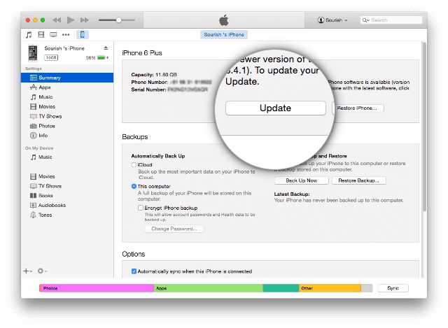 update iphone itunes