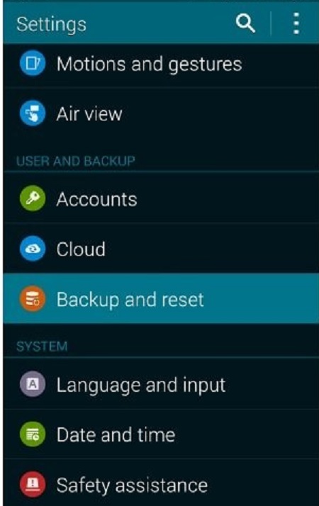 restore from google backup-Tap on Backup and Reset
