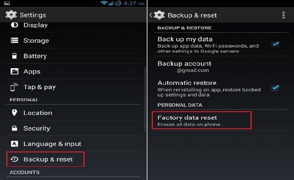 restore android to previous state-Tap on Factory Data Reset