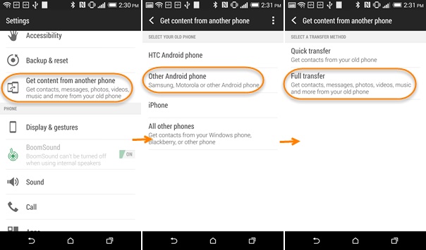 transfer data from android to htc