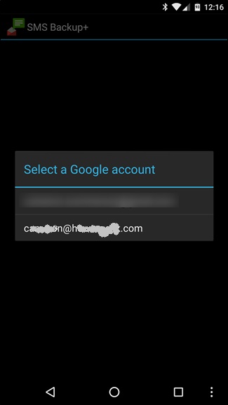 backup android sms - select google account
