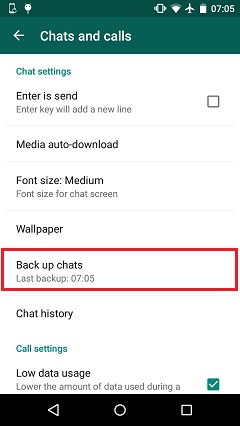 tap on backup chats