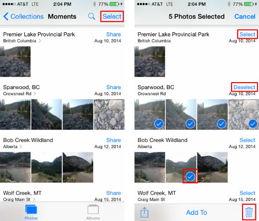 how to delete photos from iphone-select