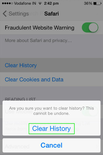 confirm clear history