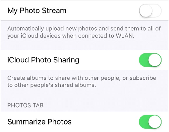 how to free up storage on iphone-disable photo stream