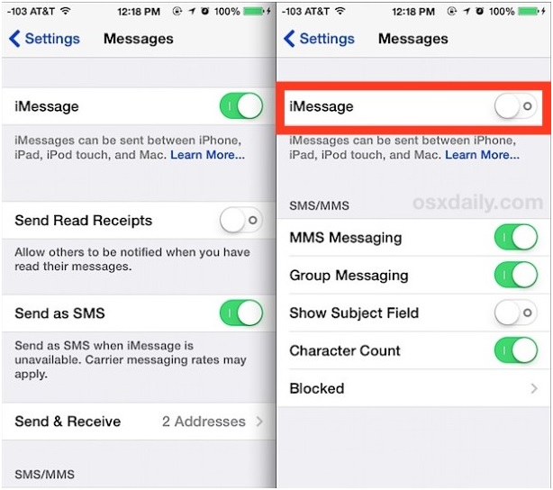 switch off “iMessage”