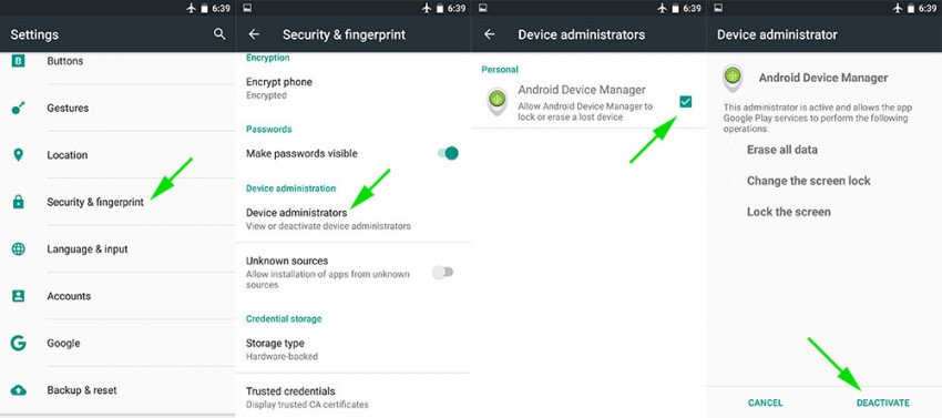 find “Android device manager”