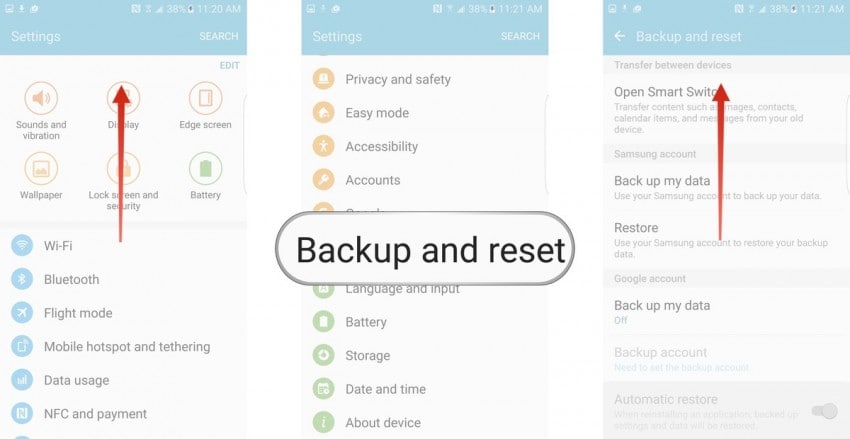 android system ui-select “Backup and Reset”