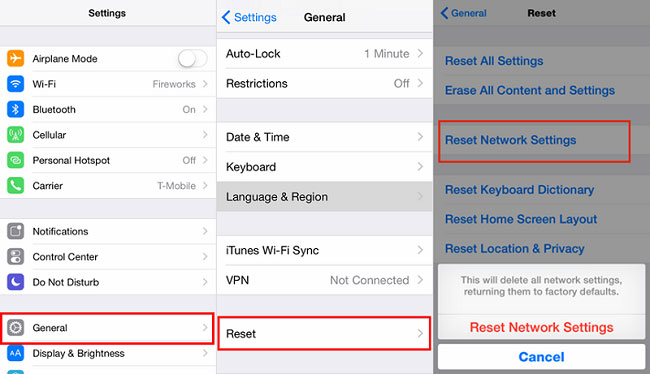wifi not working on iphone-reset network settings