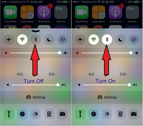 turn off iphone bluetooth from control panel