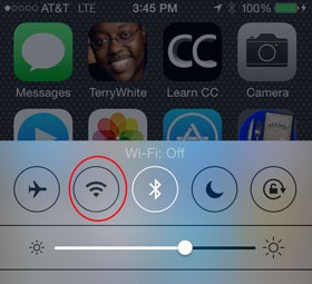 turn off iphone wifi from control panel