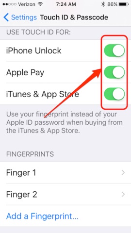 touch id failed-re-enable touch id for apple pay
