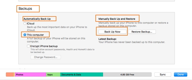 how to backup iphone-sync iphone with itunes using cable