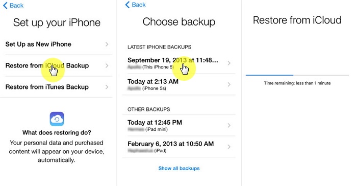 select Restore from iCloud Backup