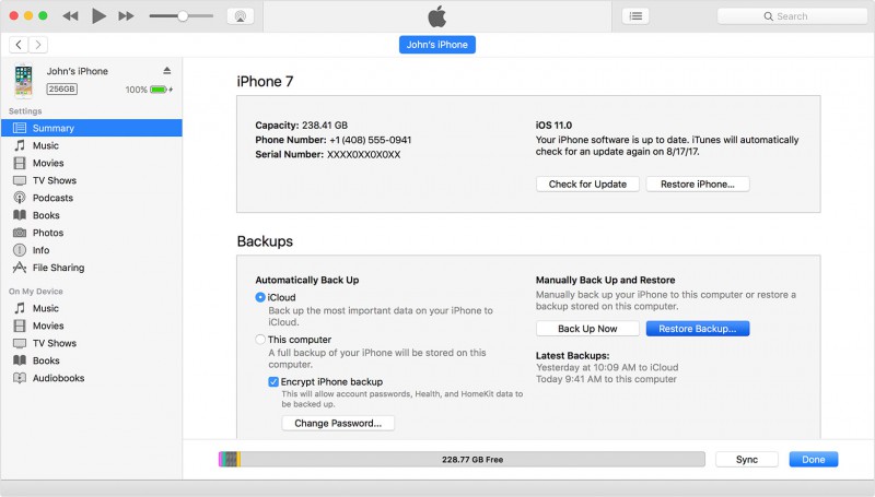 Restore data from an iTunes backup-select “Restore backup”