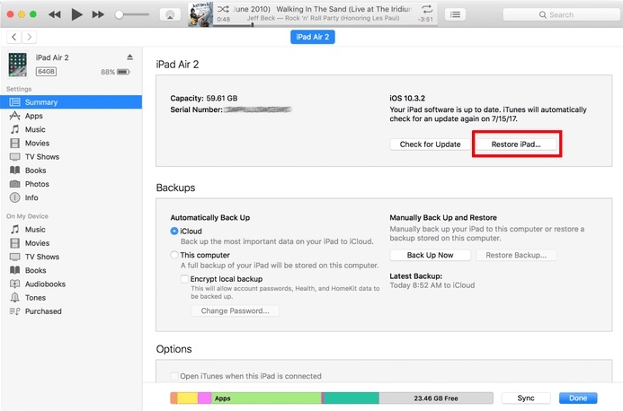 Unlock iPad with iTunes-Restore iPad