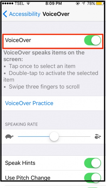 turn off voiceover