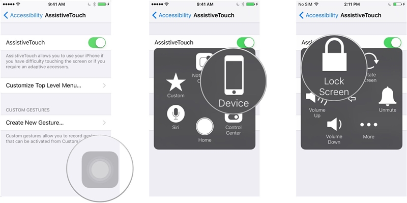 use AssistiveTouch as power button alternative