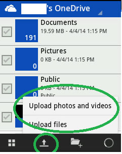 transfer files from Winphone to Android-click upload icon