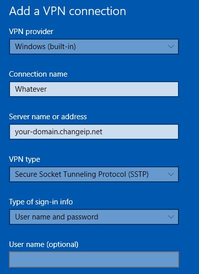 create sstp vpn from windows network settings