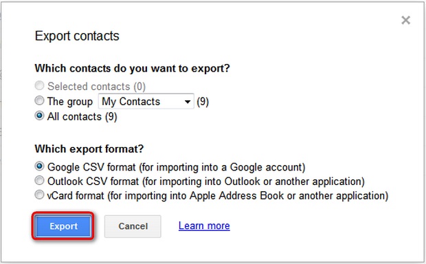 save gmail contacts as vcard file