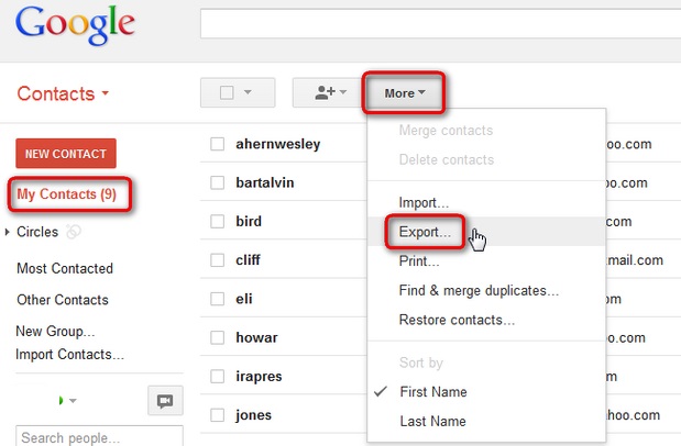 export gmail contacts to vcard file