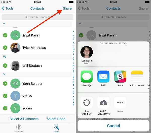 share selected iphone contacts