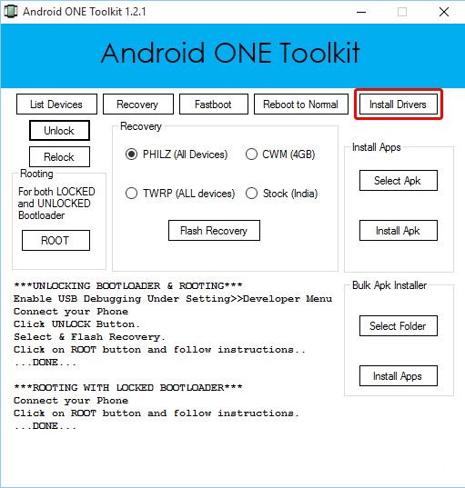 main screen of android one toolkit