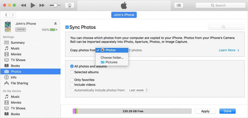 sync photos from computer to pc with itunes