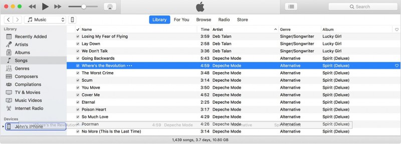 drag music from itunes library to ipod