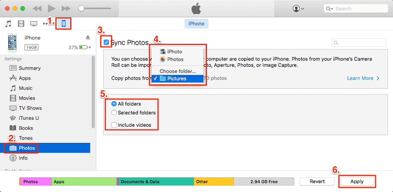 transfer photos to iphone using itunes