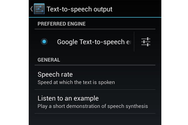 Google text-to-speech settings