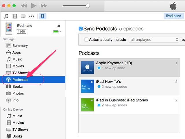 How to put podcasts on ipod-select podcast