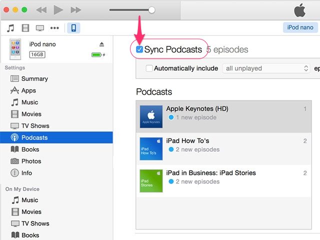 How to put podcasts on ipod-Sync podcasts