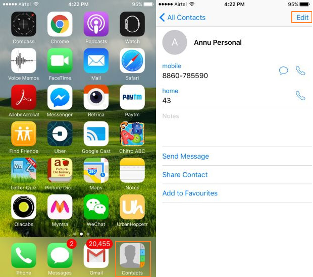 Edit local contacts on iPhone