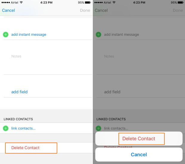 Confirm to delete local contacts on iPhone