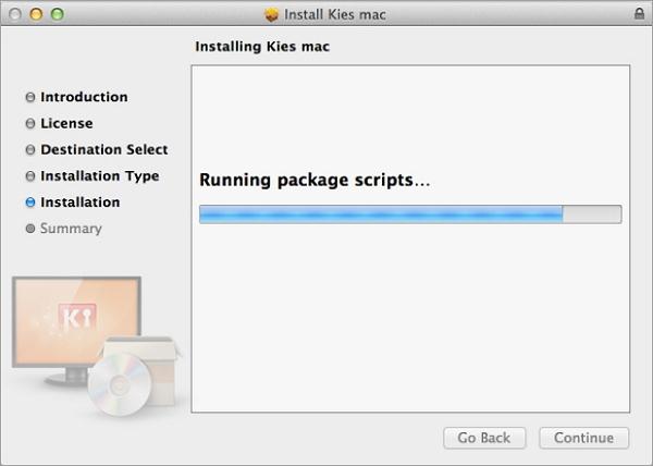 download and install kies for mac- processing is running