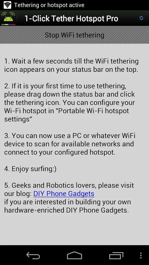 Free Wifi hotspot apps 1-Click Wifi tether no root