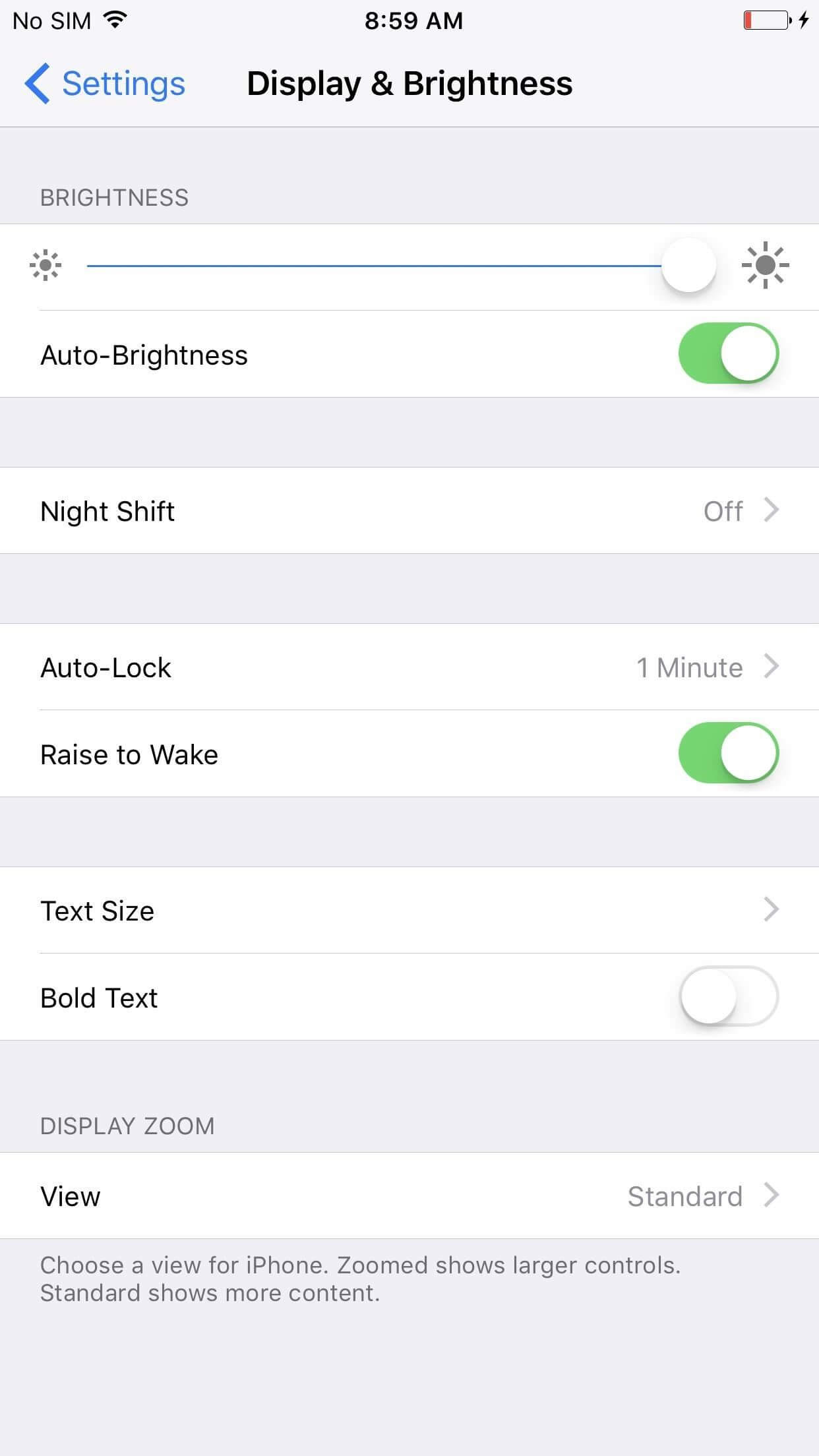iPhone auto brightness deactivation to fix white screen